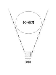 S925 Sterling Silver Simple Cube Design Pendant Necklace, Minimalist & Fashionable, Elegant Gift For Family, Friends And Couples - Silver - View 5