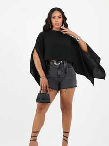 Blouse, Cape, Multi-Shape, Boho Chic, Fall/Winter Fashion - màu đen - Xem 1