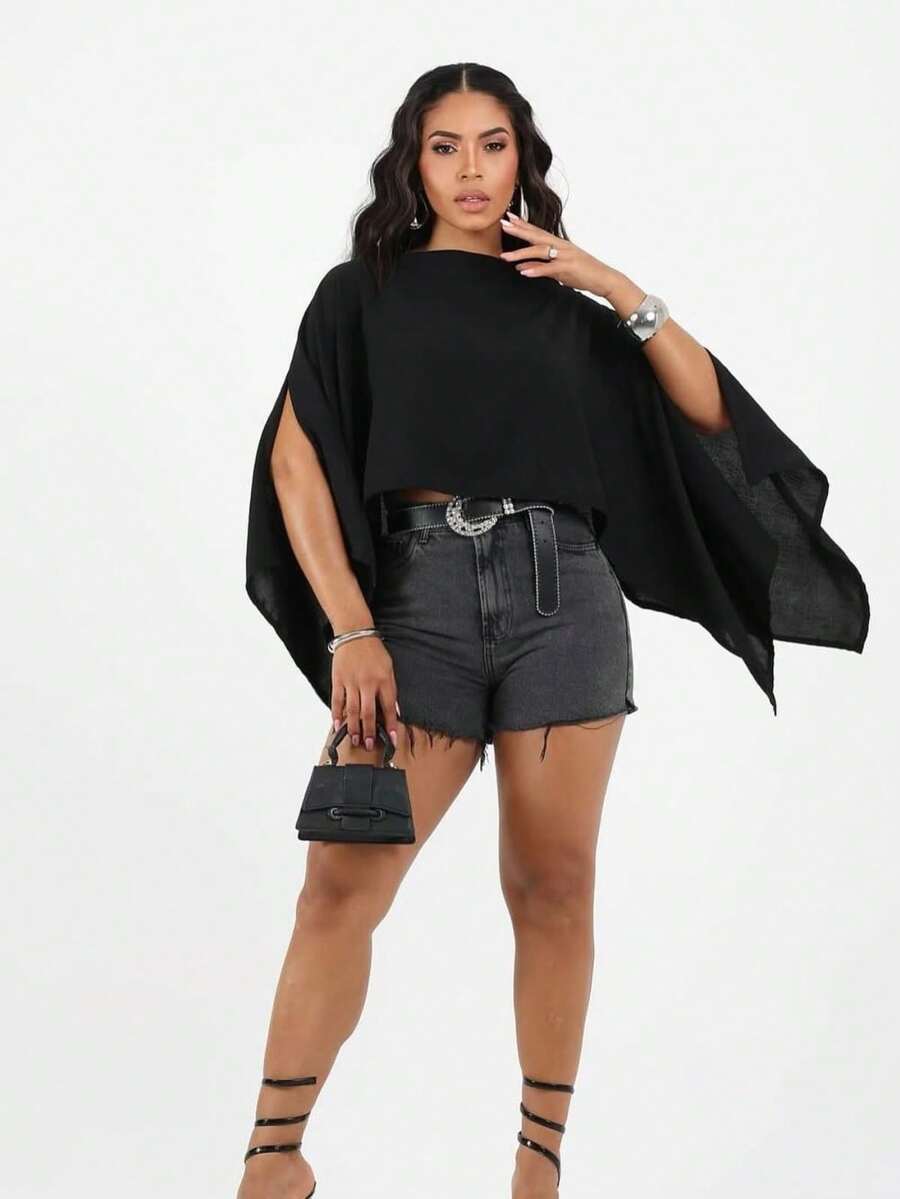 Blouse, Cape, Multi-Shape, Boho Chic, Fall/Winter Fashion - màu đen - Xem 1