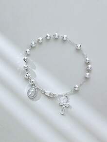 Hot Selling Exquisite Silver Virgin Mary Cross Necklace Bracelet Set - Silver Necklace and Bracelet Set - View 5