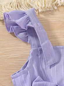 Newborn Baby Girl's Summer Romper Set  Ruffle Sleeveless Dress + Matching Headband  Breathable Cotton Outfit - Purple - View 5