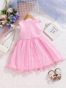 coviviky Vestido formal elegante sin mangas para el verano con estrellas de lentejuelas, malla y cierre con cremallera en la espalda con lazo