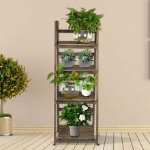 4 Tier Ladder Shelf Display Unit Home Bookcase Stand Plant Flower Storage Rack (Brown) - Brown - View 10