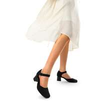 Women's Square Toe Chunky Heels Pumps Ankle Strap Comfortable Knitted Closed Toe Fashionable Elegant Holiday Work Dress Shoes - 黑色 - 查看 7
