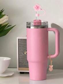 2pcs/Set Accessories For 30-40oz Cups, Pink Letter Cup Marker And Silicone Fuchsia Flower Straw Lid, Silicone Anti-Slip Protective Cover, Reusable 10mm Thick Straw Lid, Cute Letter Decor Fits Modern Minimalist Glass Cups, Back To School Supplies