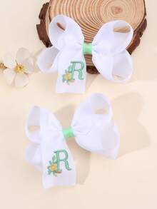 2 piezas Clips para el cabello con bordado floral lindo de 26 letras y lazo, accesorios para el cabello tipo pato para niñas, adecuados para decoración diaria - Multicolor - Ver 23
