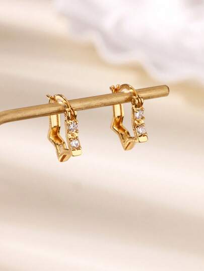 1Pair Cubic Zirocnic Small Star Hoop Earrings, Stainless Steel Jewelry Perfect For Women's Date, Vacation & Gifts