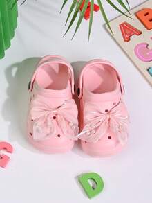 Girls Kids Lightweight Hollow Bow Decorated Comfortable Slip-On Sandals, Breathable Outdoor Beach Holiday Summer Slippers - Pink - View 3