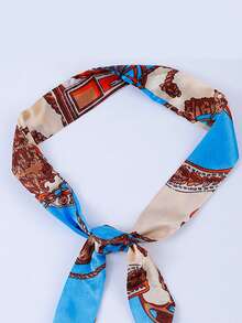 Silk Scarf Wild Tie Gift Smoked Ritual Silk Scarf Finely Floating Rapes With Scarf Hair With Diagonal Scarf, Suitable For Bag Decoration - Blue - View 3