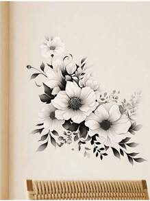 2 piezas Pegatinas de pared florales románticas gris y blanco, adhesivas, dibujos lindos, decoración para dormitorio, entrada, sala de estar, cocina, baño, decoración del hogar, artículos de decoración de primavera para refrescar tu hogar, pegatinas de decoración de ramas para pared, papel tapiz, decoración del hogar