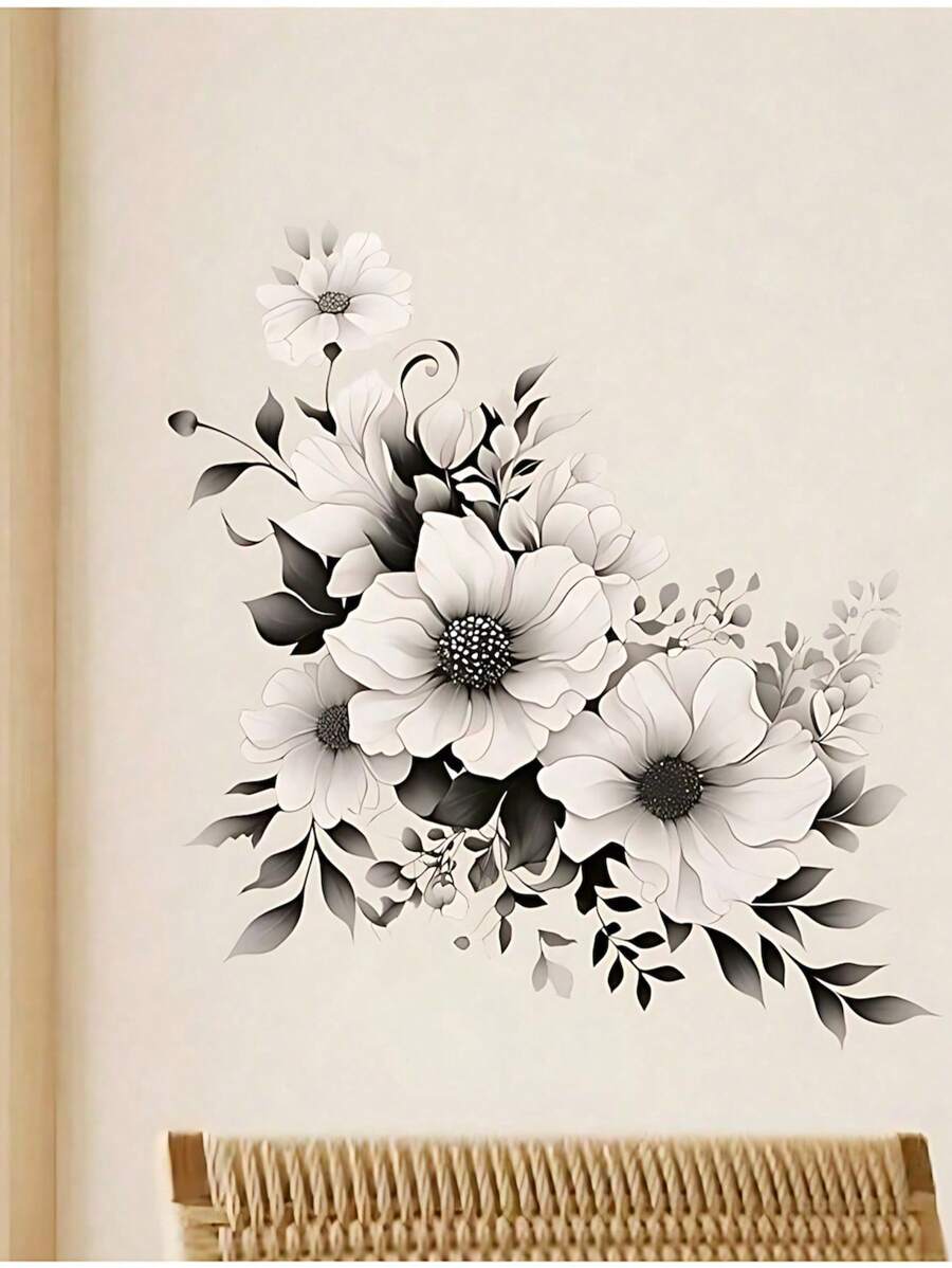 2 piezas Pegatinas de pared florales románticas gris y blanco, adhesivas, dibujos lindos, decoración para dormitorio, entrada, sala de estar, cocina, baño, decoración del hogar, artículos de decoración de primavera para refrescar tu hogar, pegatinas de decoración de ramas para pared, papel tapiz, decoración del hogar