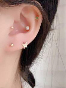 1 Pair S925 Sterling Silver Plated 14K Gold Mini Paved Butterfly Ear Clips