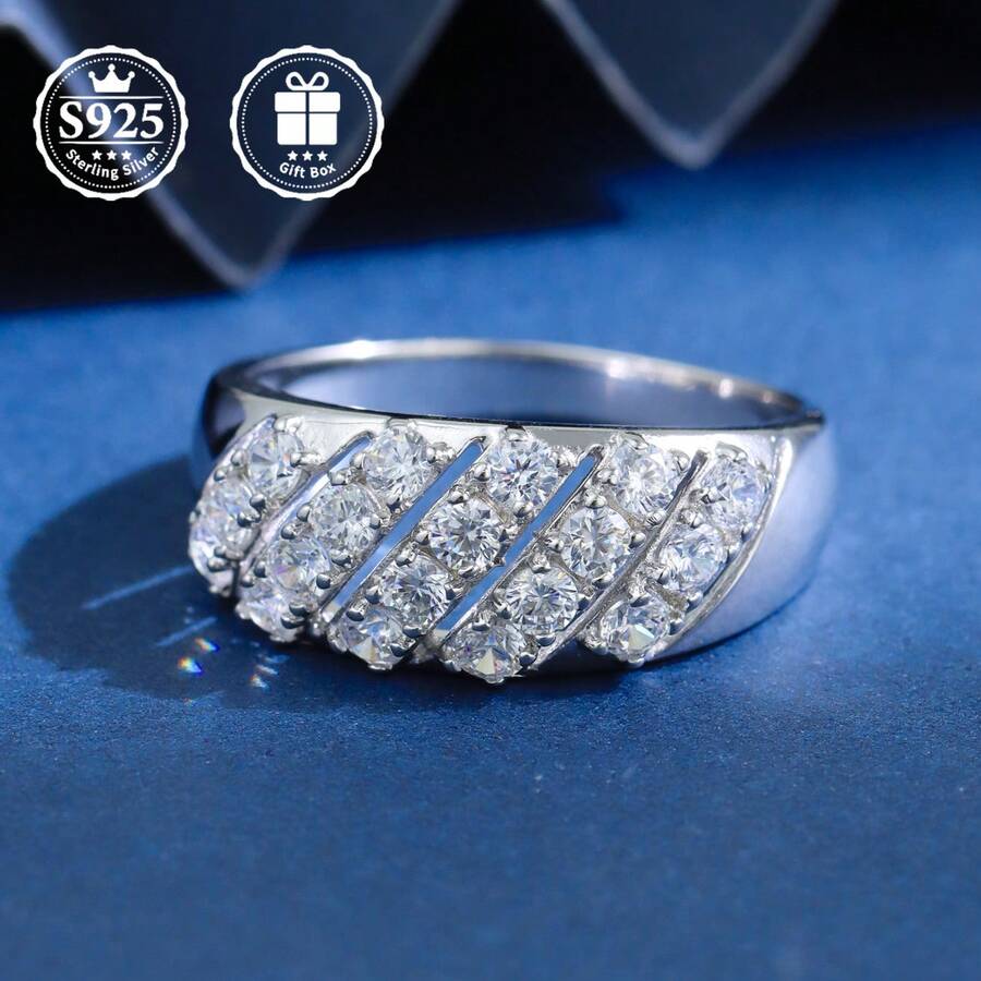 1pc S925 Sterling Silver Ring With Moissanite Stone, Suitable For Daily Wear, Wedding, Party, Mother's Day/Girlfriend Anniversary Gift