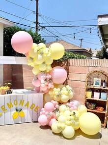 109pcs,Pastel Balloon Garland Arch Kit - Pink And Yellow Round Emulsion Balloons For Valentine'S Day, Graduation, Wedding, Birthday, Anniversary, Party Shower Decor, With Adhesive Dots And Balloon Chains - Mixed Color - View 2