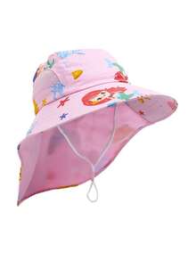 1pc Cartoon Unicorn/Mermaid/Dinosaur Pattern Kids Large Brim Shawl Bucket Hat, Boys Girls Sun Hat For Spring Summer Autumn Outdoor Travel Beach, UV Ion - Nhiều màu - Xem 3