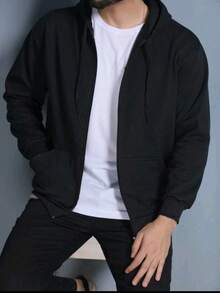 Unisex Zip Up Hooded Sweatshirt - màu đen - Xem 6