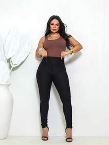 Women's Leggings With Pocket High Waist Riding Stitch Roma Skinny - 黑色 - 查看 4