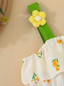 Infant Girl 3D Floral Decor Camisole Bodysuit & Hat Set, Elegant Design Suitable For Spring & Summer Vacation - Multicolor - View 7