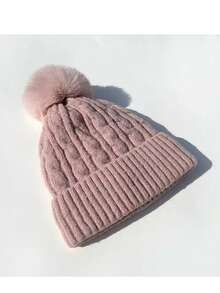 MilyModa Simple Style Winter Thick Adult Women's Beanie Hat - Baby Pink - View 1