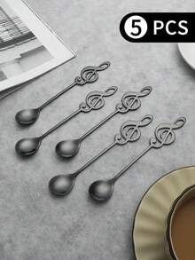 2pcs/5pcs Stainless Steel Creative Music Note Coffee Spoon,School Supplies - Silver - View 16