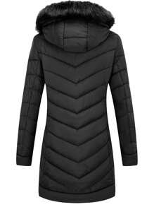 Giolshon 女士优雅简约蓬松连帽夹克 - 舒适度过秋冬，同时保持时尚 - 黑色 - 查看 10