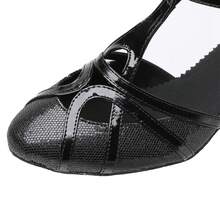Damen Latein T-Strap Tanzschuhe Geschlossene Zehen Mode Salsa Tango Cha-Cha Ballsaal Performence Tanzschuhe Hochzeit Abend Party Silber 5cm Absatz 34-41EU - Schwarz 5cm Absatz - Übersicht 4