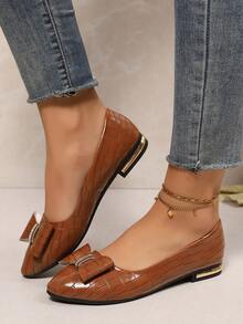 Women Soft Leather Flat Shoes, Suitable For Dresses, Soft Bottom Gentle Breeze Pointed Toe Flats, Four Seasons Loafers, Plus Size Women Shoes, French Gentle Breeze Flats, Korean Versatile Elegant Flats, Gold Casual Flat Shoes, Soft Bottom Office Work Shoes - Brown - View 3