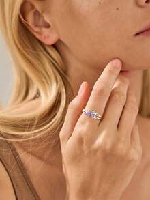 Exquisite And Elegant, 12 Color Birthstone And Custom Name Heart-Shaped Cubic Zirconia Fashion Ring, Women's Jewelry For Mother's Day, Christmas, Anniversaries, Valentine's Day, Thanksgiving, Gifts With Beautiful Commemorative Significance - Silver - View 3
