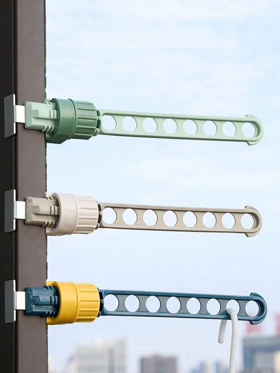 1pc/3pcs Rotary Clip-On 8 Holes Window Clothes Drying Rack, Suitable For Travel, Outdoor Anti-Theft Net Hanger To Dry Clothes - Multicolor - View 1