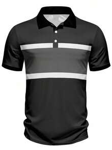 Camisa polo de manga corta con parches de talla grande para hombre, estilo casual de negocios - Multicolor - Ver 3