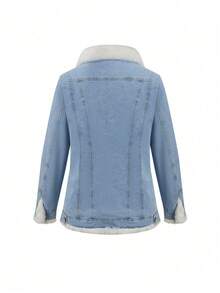 Giolshon Women's Minimalist Denim Jacket, Suitable For Autumn/Winter, Multi-Functional Commuter Coat With Pockets - White - View 5