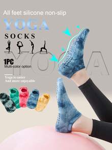 1 Pair Fashion Tie-Dye Anti-Slip Yoga Socks, Silicone Non-Slip Floor Socks, Anti-Slip Sports Fitness Socks, Dance Boat Socks, Pilates Anti-Slip Ankle Socks - Multicolor - View 1
