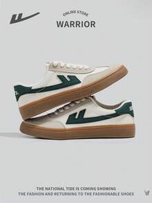 WARRIOR 男士系带滑板鞋休闲透气防滑户外低帮拼色运动鞋 - 墨綠色 - 查看 2