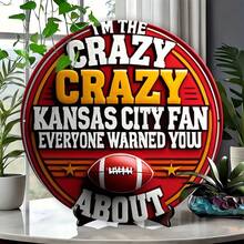 1pc 8-Inch Kansas City Fans Metal Wall Decor Sign, Round 2D Waterproof, Rustproof Home & Bar Display, Random Hole Style - Multicolor - View 3