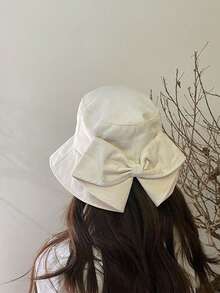 1pc Women's Oversized Brim Hat, Summer Japanese Style Bucket Hats, Casual Sun Protection Bow Bucket Hat, Versatile - Beige - View 2
