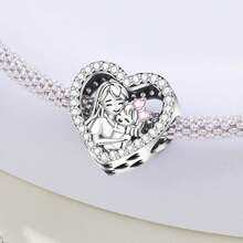 CYCUFF 1 Pc Silver Plated Charm Mother And Daughter Embrace Heart Beads Pendant For Original Bracelet Necklace DIY Jewelry Making Fit Birthday Gifts Women Gift Mother's Day Gift - Silver - View 3