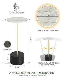 Drink Table Pedestal, Small Round Side Table, Small Drink Table, Drink Tables For Small Spaces, Pedestal End Table, Small Pedestal Table, Black - Vàng đen - Xem 2