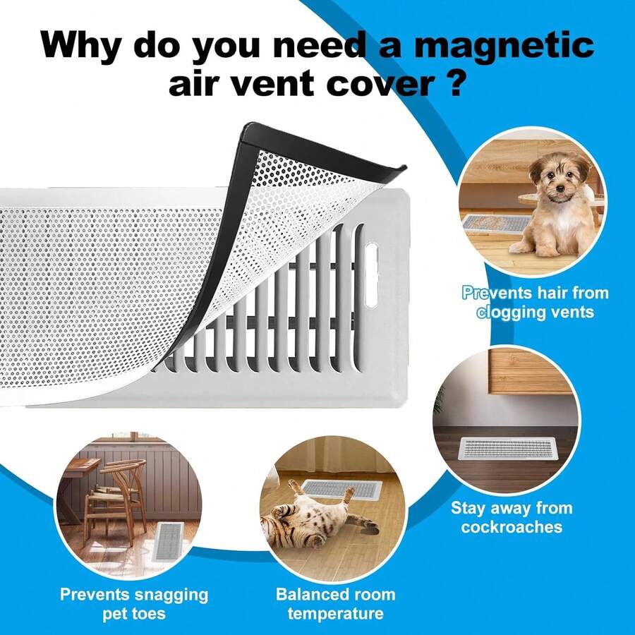 4 Packs Magnetic 10/12inch Floor Vent Mesh Covers Durable Air Vent Screen Register Trap For Wall ,Ceiling, Floor,Catch Debris Hair Dust Toy Easy To Install Home Kitchen Room Decoración Tool Accessories White - Multicolor - View 1