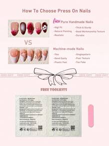 Pure Handmade Nails Jam French Tip 3D Wave Press On Nails 3D Flower Nails Set Gold Chrome 10Pcs Fake Nails For Women Girls Daily Wear