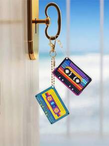 8pcs/Set Cartoon Cassette Tape Style 5D Diamond Painting Keychains, Includes Diamond Painting Tools & Materials, Great DIY Gift For Art Lovers And Beginners