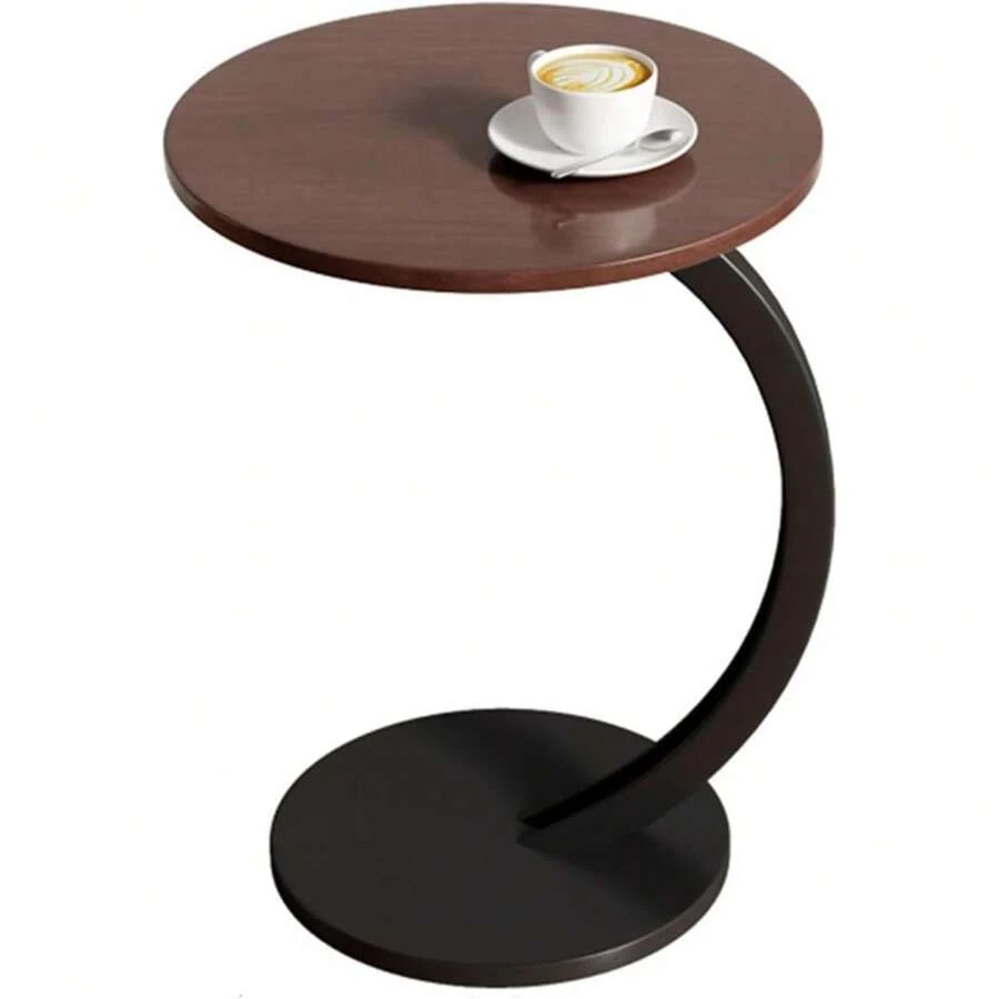 Mesa Auxiliar Portátil Para Café, Mesa Auxiliar Armable de Centro Redonda, Forma de "C" Ideal Para Espacios Pequeños, Diseño Moderno, Para Sala, Habitación, Oficina - Marrón - Ver 1