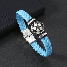 1pc Stainless Steel Luminous Soccer Team Fan Leather Bracelet, Unisex Personalized Gift Accessories