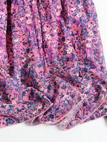 EARO 女式海军蓝碎花 A 字裙，高腰休闲宽松度假优雅设计拼布喇叭裙，春秋