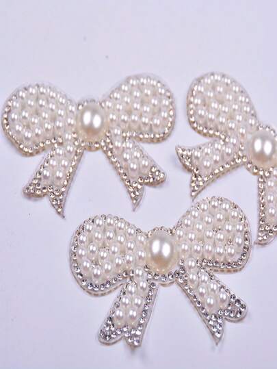 4个可爱仿珍珠蝴蝶结贴片，时尚DIY装饰贴纸，适用于衣服、鞋子、帽子和包包，夏季、学校主题