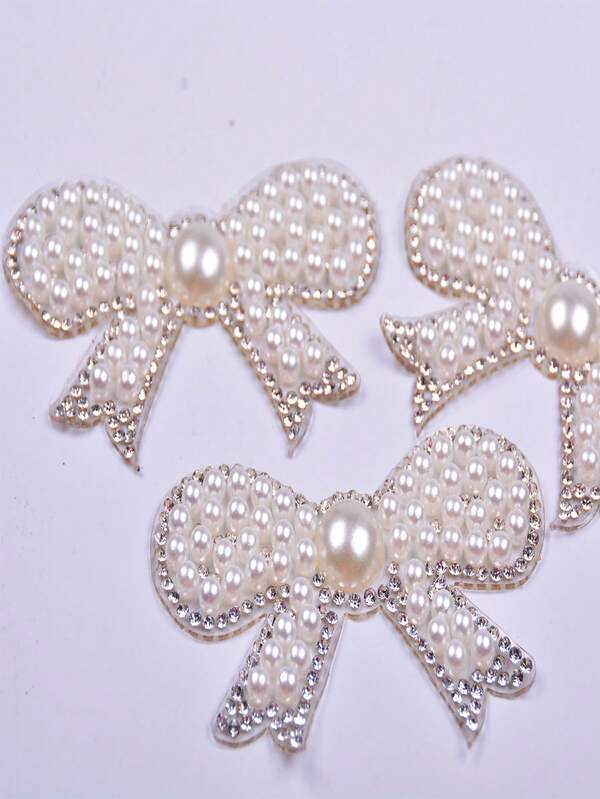 4个可爱仿珍珠蝴蝶结贴片，时尚DIY装饰贴纸，适用于衣服、鞋子、帽子和包包，夏季、学校主题