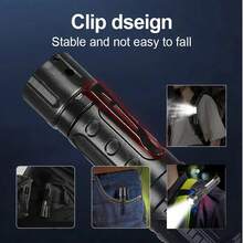 1pc Adjustable Zoom Powerful Aluminum Alloy Flashlight, Waterproof For Outdoor Night Running, Cycling, Patrol - Black - View 7