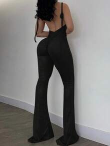 Sexy Backless Ruched Jumpsuit - Black - View 6