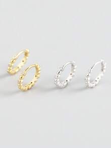 1 对 2 件奢华 S925 银密镶 CZ 耳钉，独特设计女士日常配饰，生日派对礼物 - 金黃色 - 查看 6