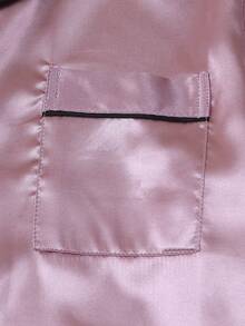 [Elegant Fields]3pcs Set Satin Pajamas For Women, Including Solid Color Shirt With Lapel Collar, Short Sleeve Button Down, And Short/Long Pants, Suitable For Home Wear, Spring & Summer - Lilac Purple - View 4