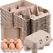 10 件纸浆 6 槽鸡蛋托盘，可重复使用的储物托盘，可容纳 6 个鸡蛋，冰箱纸盒纸架容器